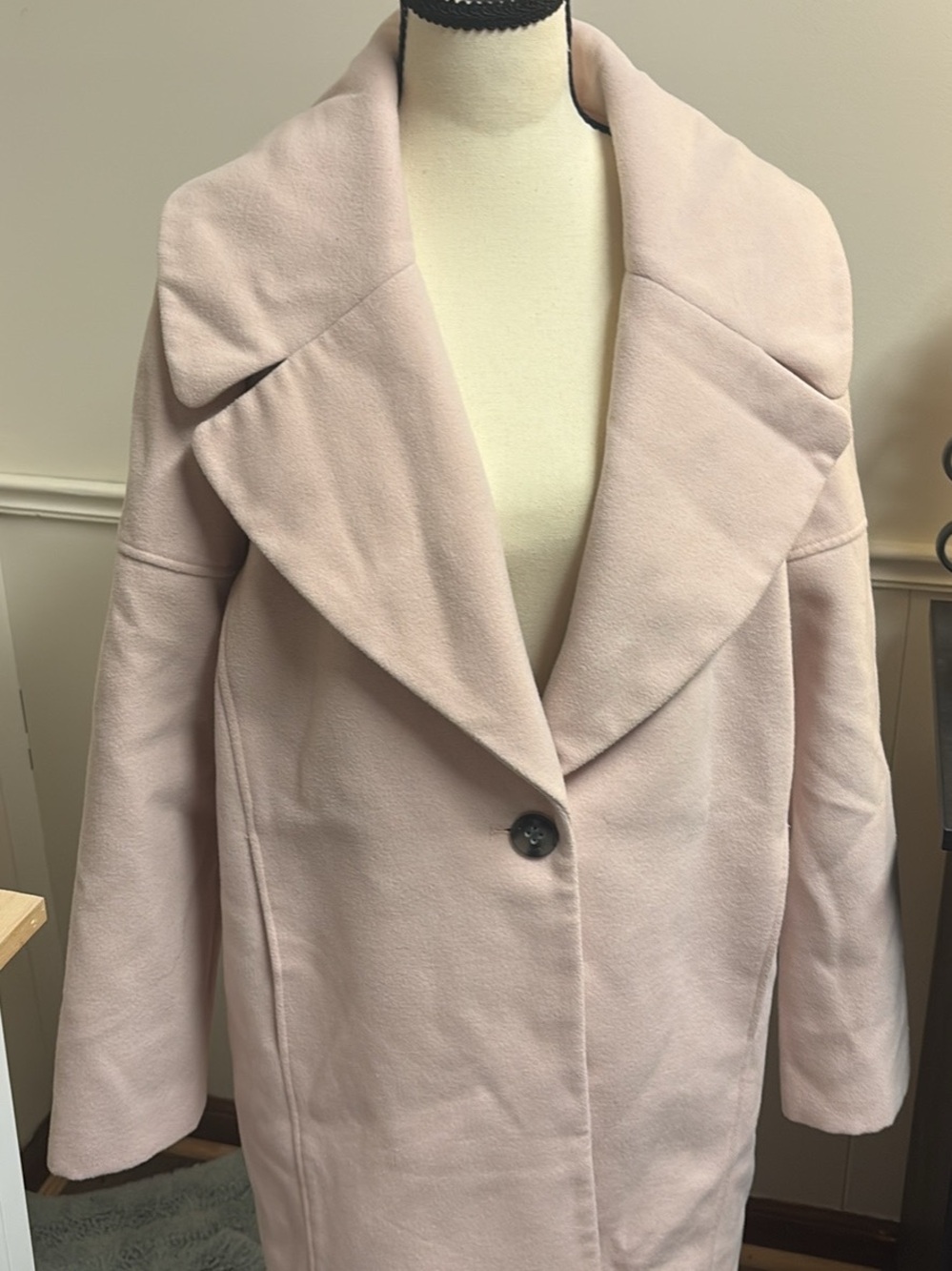 Calvin Klein Pale Pink Single-Button Shawl Collar Pea Coat